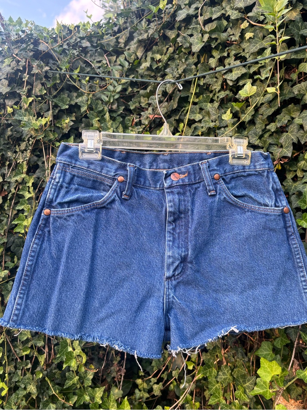 Wrangler High-Rise Blue Denim Cutoff Shorts
